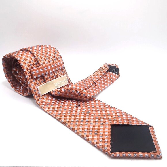 Michael Kors Men's Tie Orange Blue Checkered 100% Silk Tie 59" Length - Picture 6 of 11